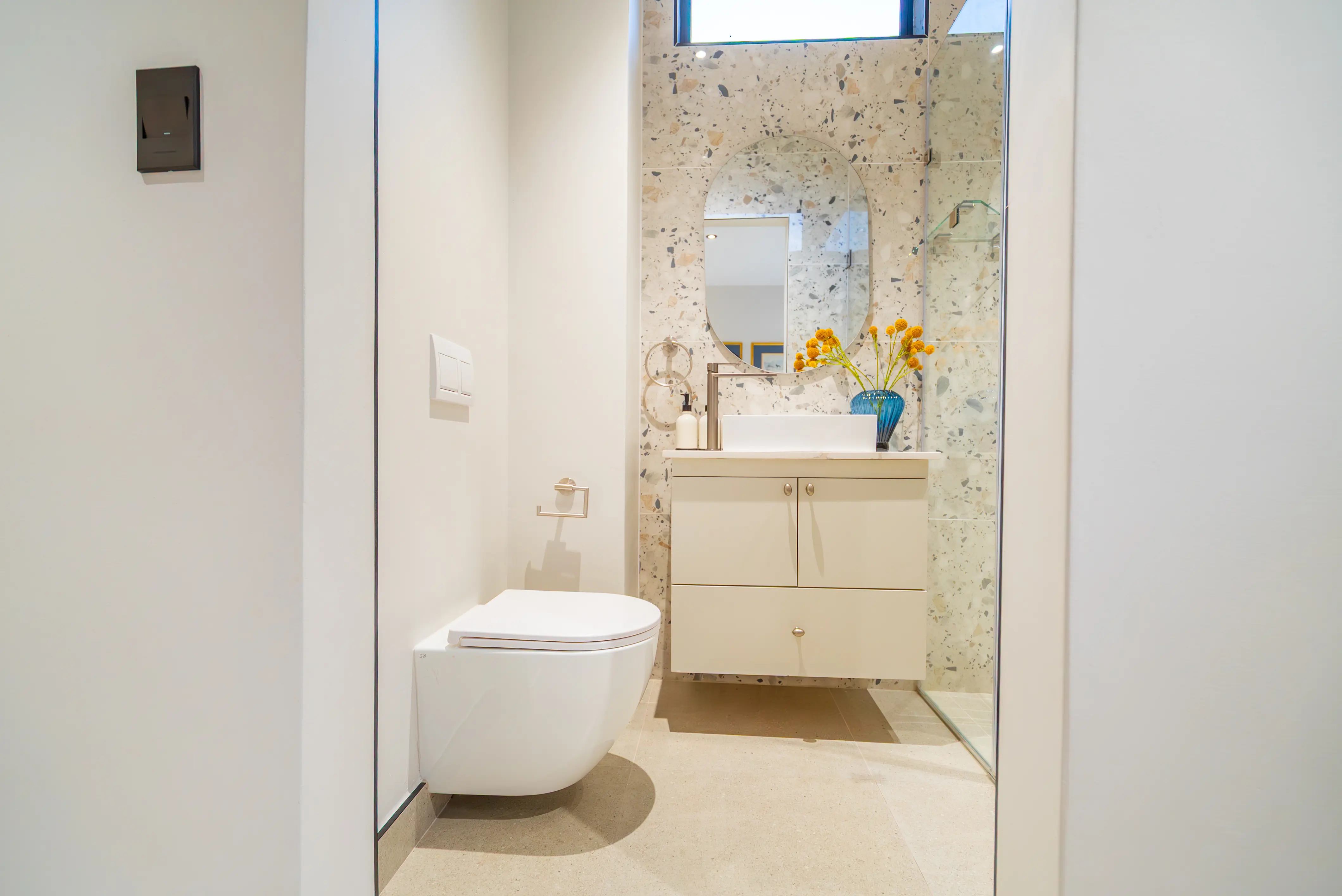 Grey Tiled Ensuite Bathroom Shower Area